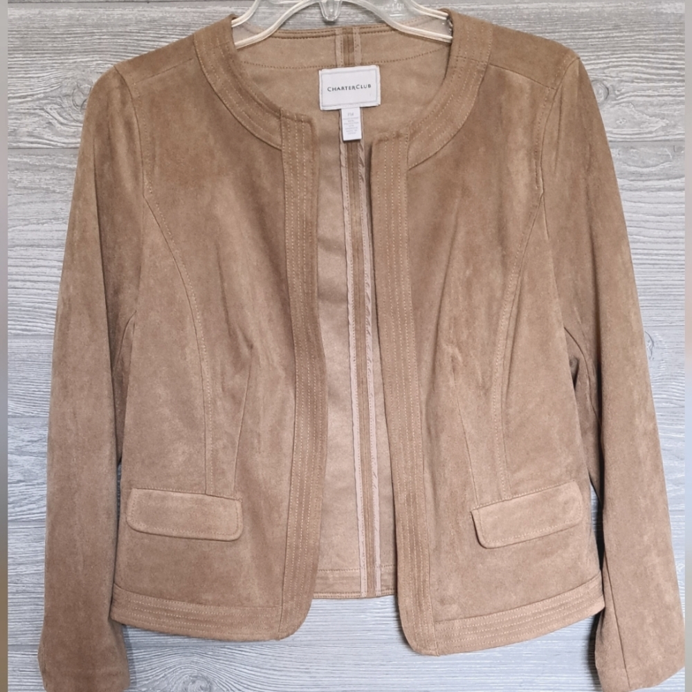 Charter Club tan faux suede women's jacket, size PM